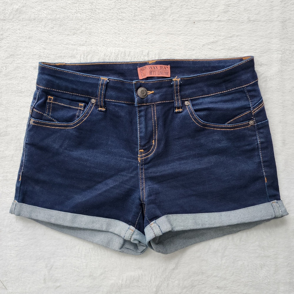 Wax Jean Denim Shorts Womens Medium 31W 3L Dark Blue Cuffed Stretch‎ Casual